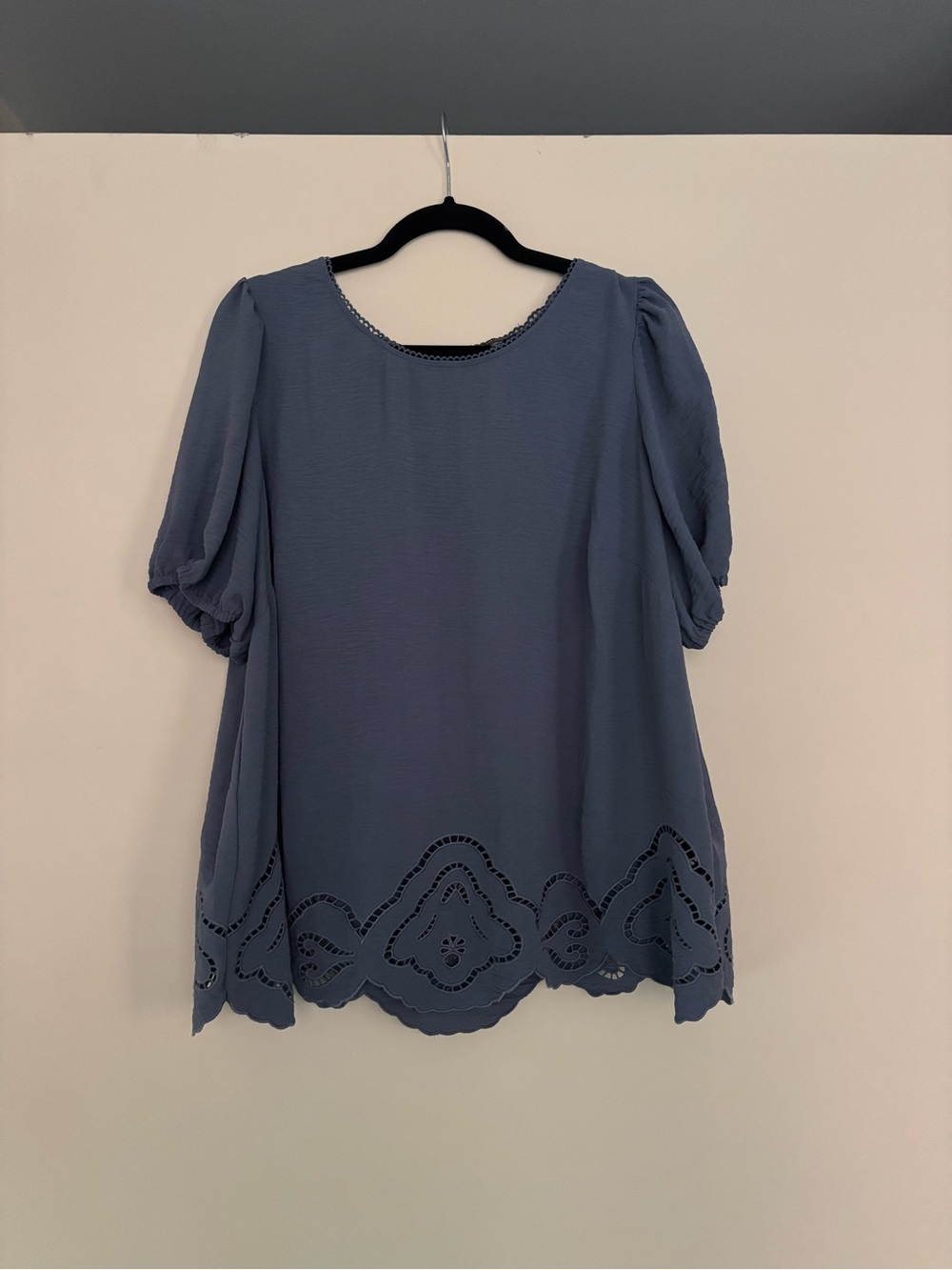 Adrianna Papell Slate Blue Puff Sleeve Eyelet Tunic